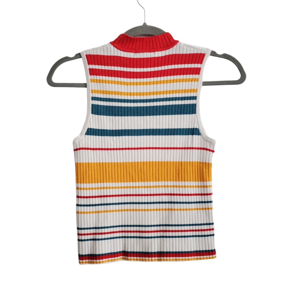 Forever 21 Ribbed Knit Mock Neck 70s Stripe Retro Sleeveless Sweater Tank Top - Picture 2 of 6